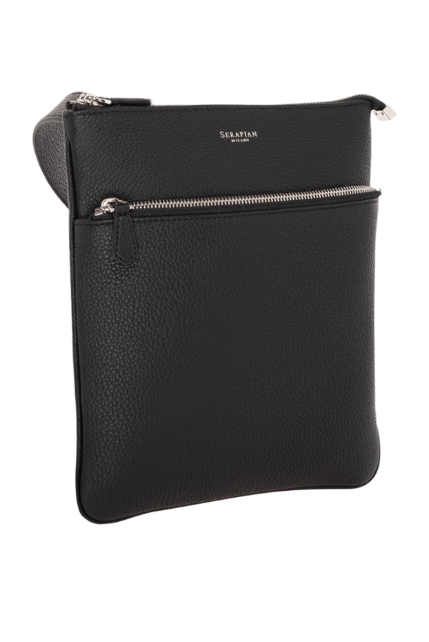 Serapian men's black flat messenger bag in cachemire leather 179130 - photo 3