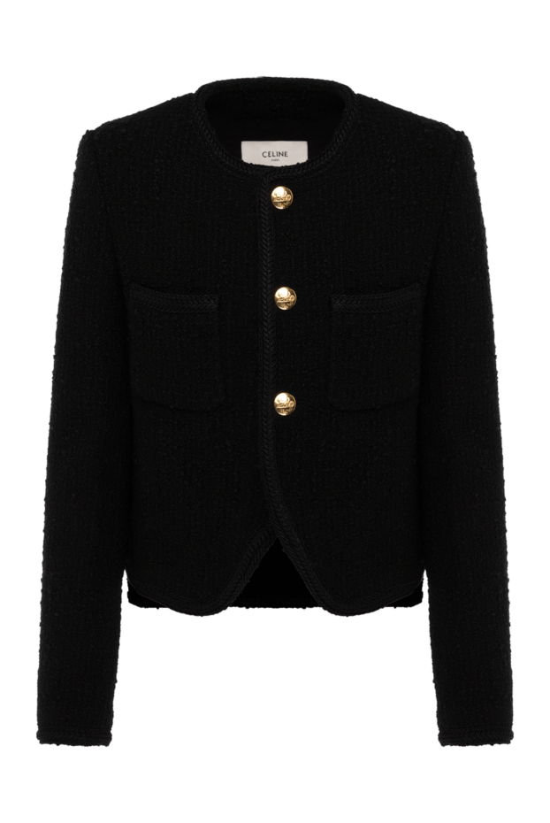 Celine women's black tweed button-down jacket with a round neckline 179186 - photo 1