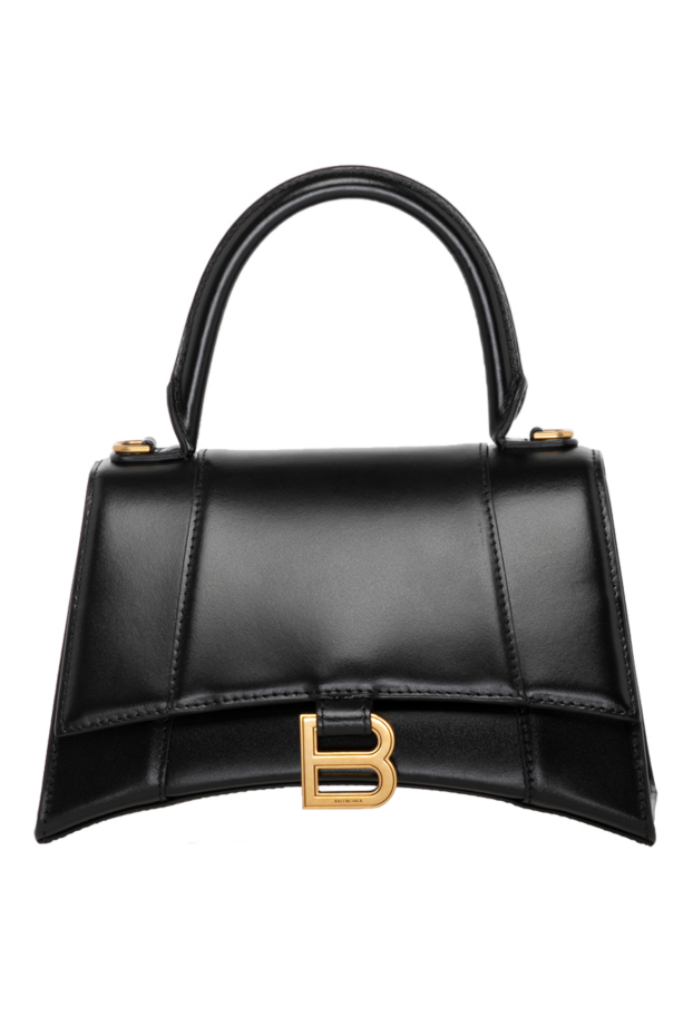 Balenciaga сумка hourglass handbag из черной блестящей телячьей кожи 179239 - фото 1