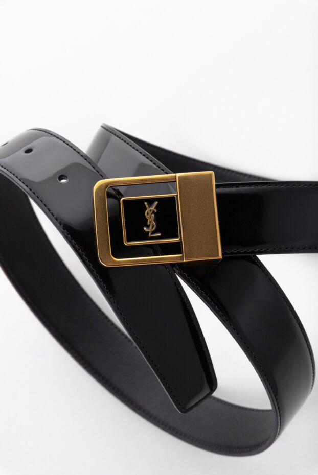 Saint Laurent женский черный ремень из чёрной лакированной кожи с золотистой пряжкой
 179255 - фото 2