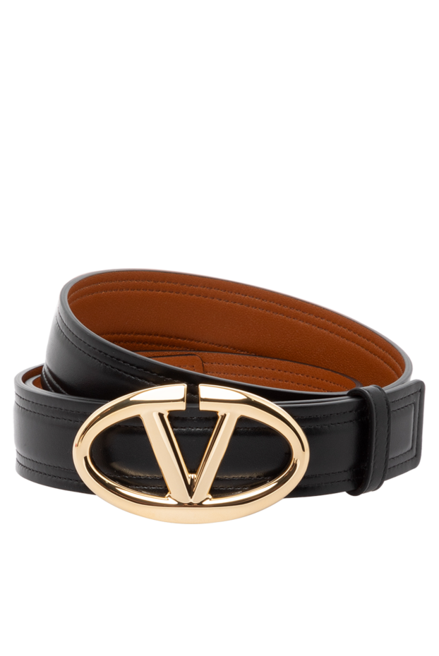 Valentino ремень женский кожаный чёрный с золотистой пряжкой v-logo
179270 - фото 1