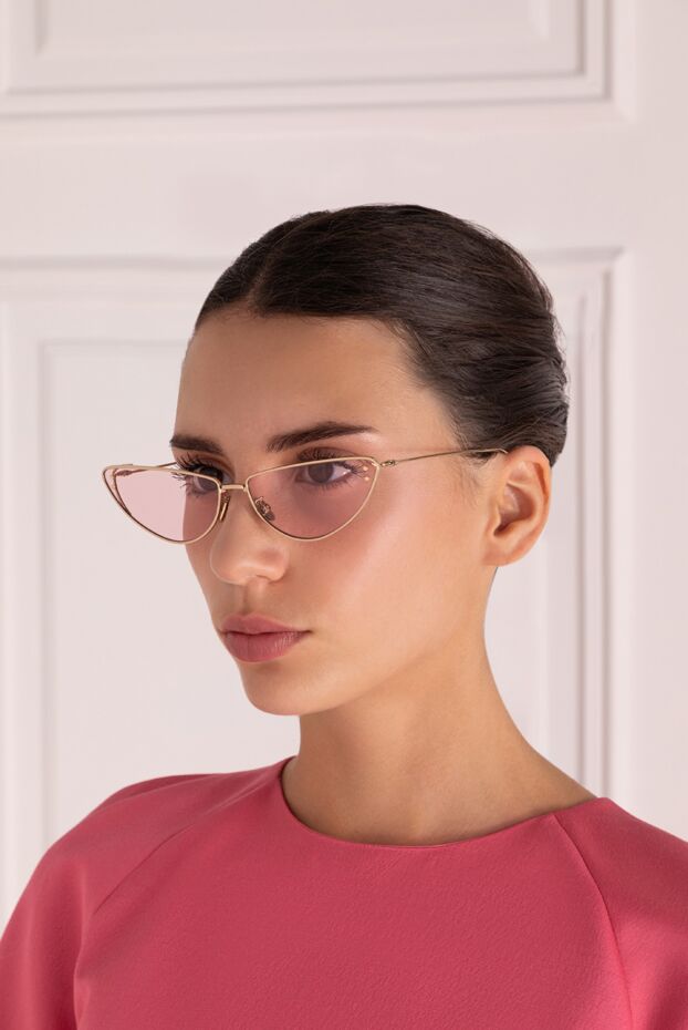 Dior женские желтые солнцезащитные очки из металла с розовыми линзами 179333 - фото 3