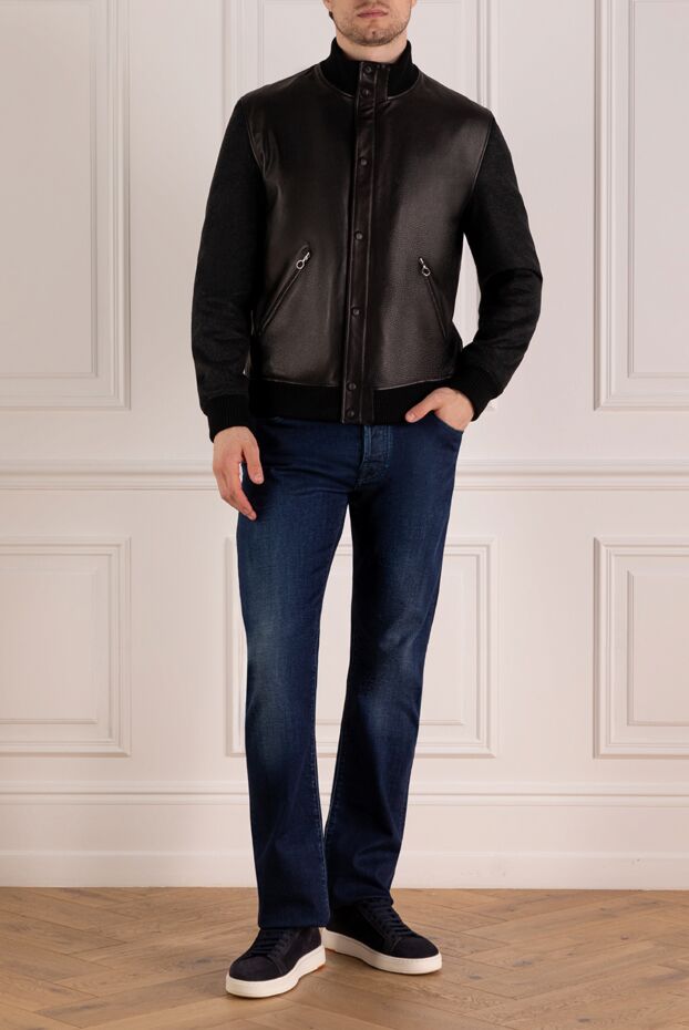 Seraphin men's black jacket made of genuine leather and cashmere 179380 - photo 3
