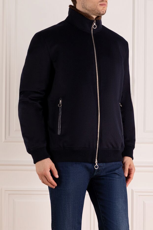 Seraphin men's blue cashmere jacket with fur lining and crocodile skin inserts
 179390 - photo 3