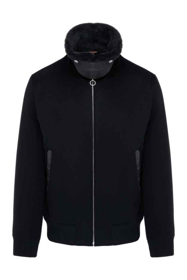 Seraphin men's blue cashmere jacket with genuine fur and crocodile skin accents 179394 - photo 1