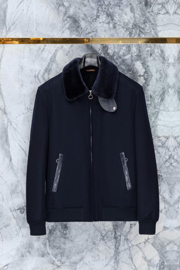 Seraphin men's blue cashmere jacket with genuine fur and crocodile skin accents 179394 - photo 2