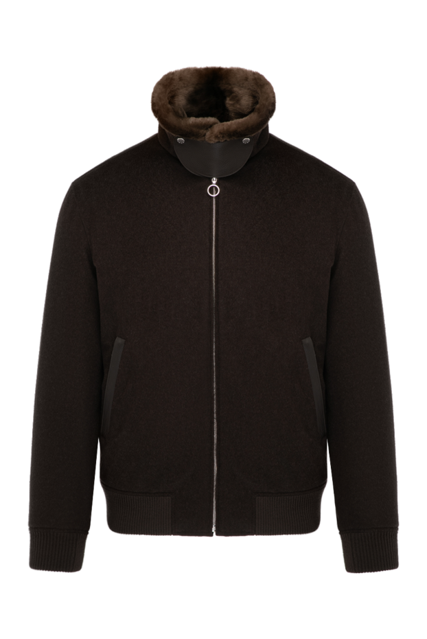 Seraphin men's brown cashmere jacket with genuine fur and crocodile skin accents 179395 - photo 1