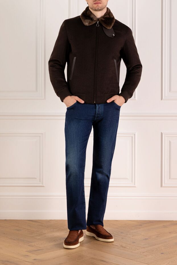 Seraphin men's brown cashmere jacket with genuine fur and crocodile skin accents 179395 - photo 2