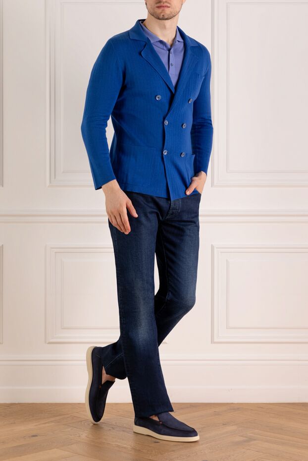 Svevo men's blue cotton double-breasted jacket with textured stripes
 179533 - photo 2