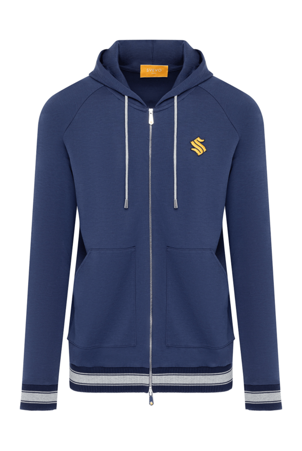 Dark blue sports jacket with logo and kangaroo pockets - photo 1