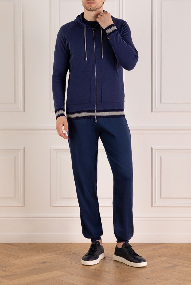 Dark blue sports jacket with logo and kangaroo pockets - photo 2
