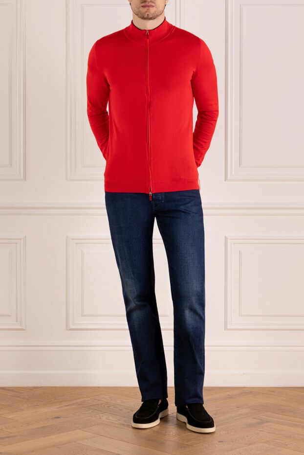 Red cotton cardigan for men - photo 2