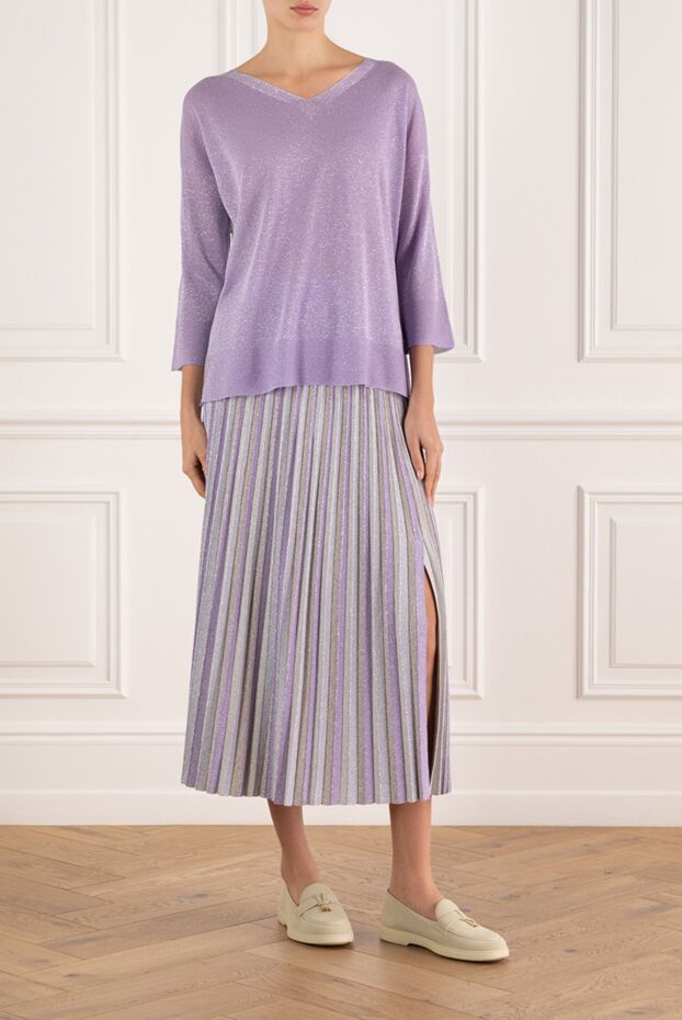 Purple pleated midi skirt with slit - photo 2