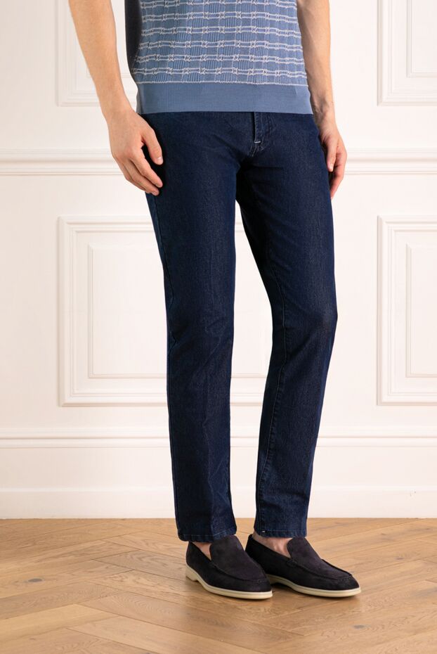 Scissor Scriptor jeans with embroidery on the pocket made of thick denim in a rich blue color
 179612 - photo 3