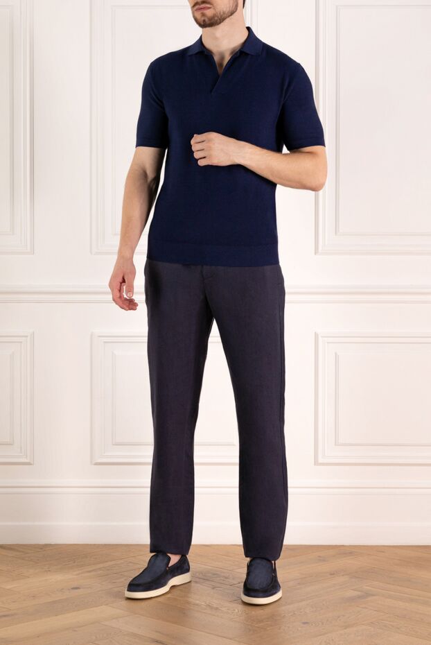 Loro Piana men's dark blue cotton and silk polo shirt with no fastening
179675 - photo 2