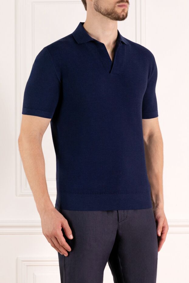 Loro Piana men's dark blue cotton and silk polo shirt with no fastening
179675 - photo 3