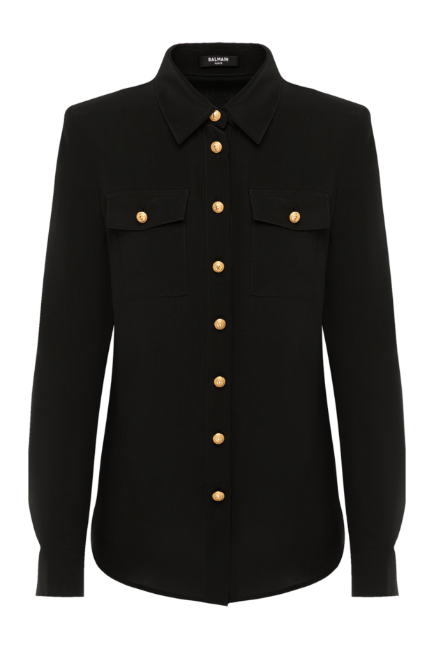 Balmain шелковая черная рубашка с длинным рукавом и золотыми пуговицами 179745 - фото 1