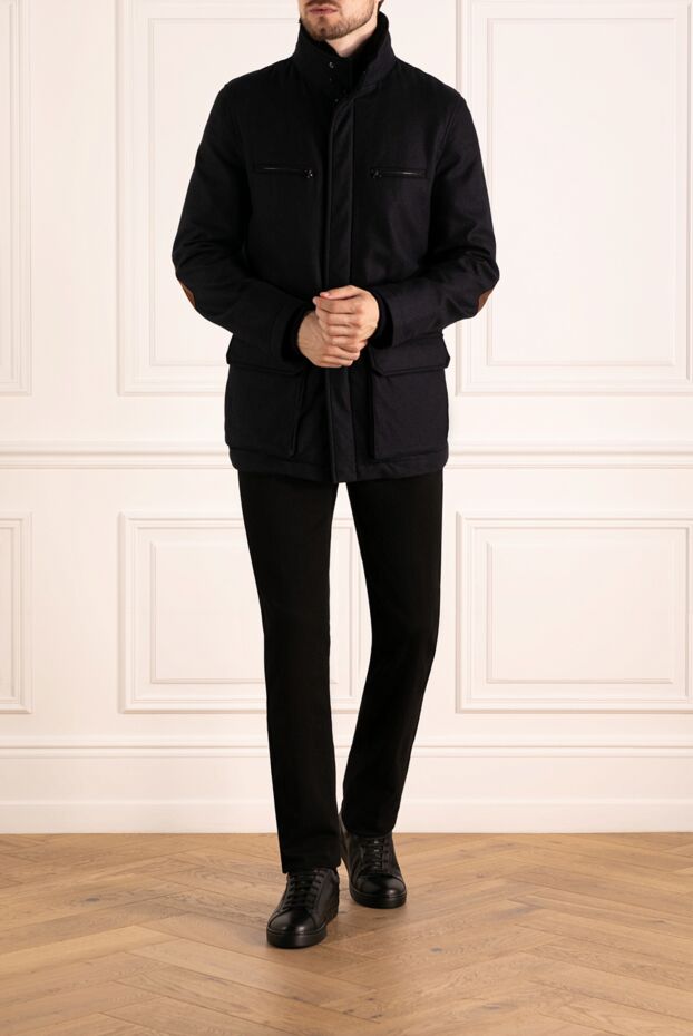 Cesare di Napoli dark blue cashmere down jacket with patch pockets and suede elbow pads
 179807 - photo 2