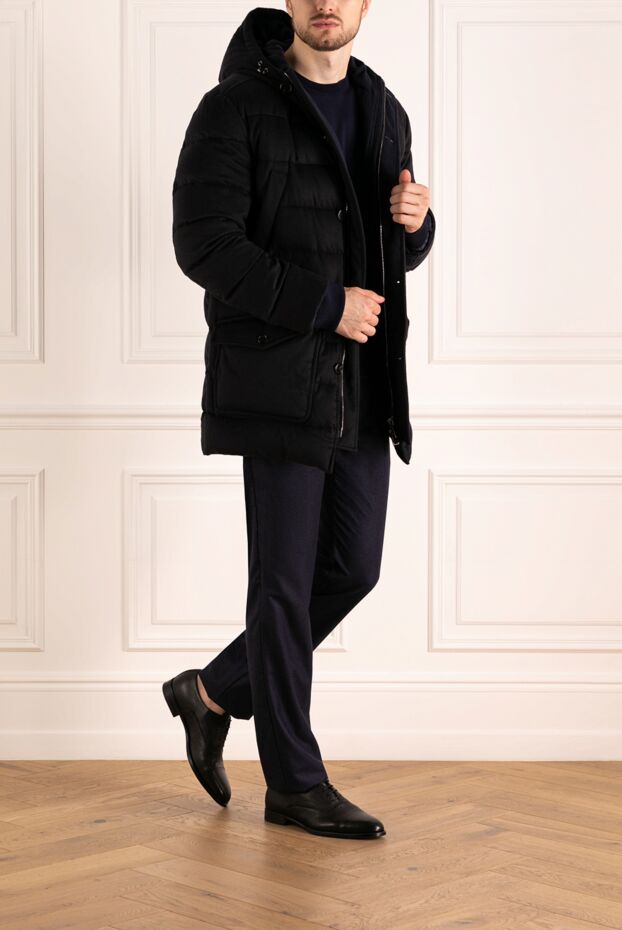 Cesare di Napoli men's blue winter cashmere down jacket with a voluminous hood
 179808 - photo 2