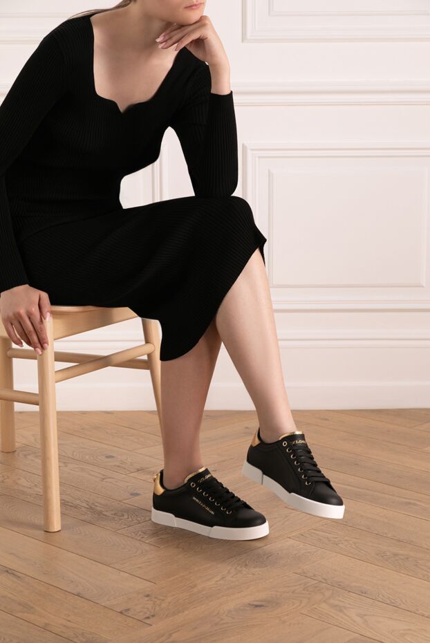 Dolce & Gabbana women's black portofino calfskin sneakers with a nappa effect 179810 - photo 3