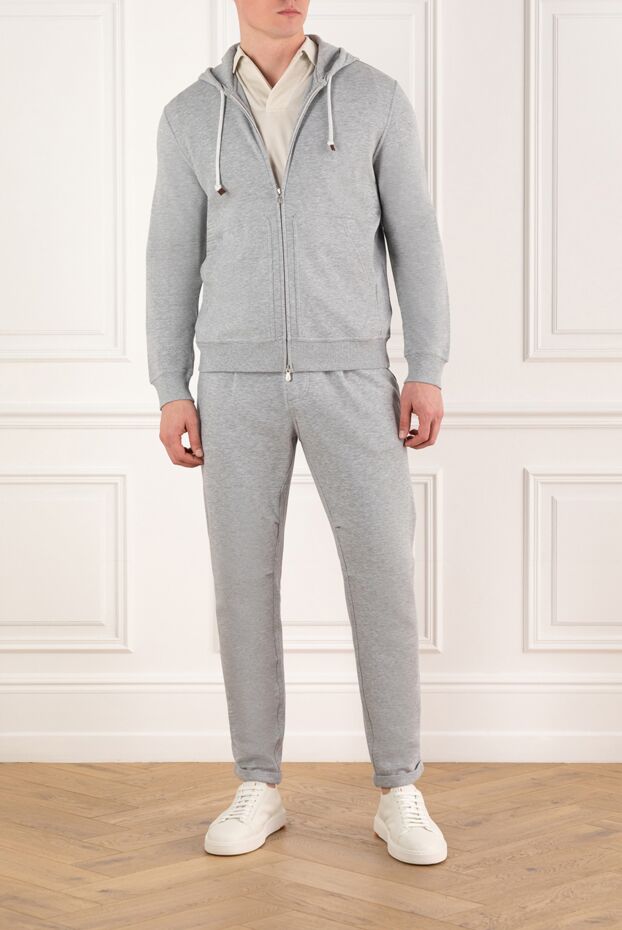 Brunello Cucinelli gray melange men's tracksuit with hood 179850 - photo 2