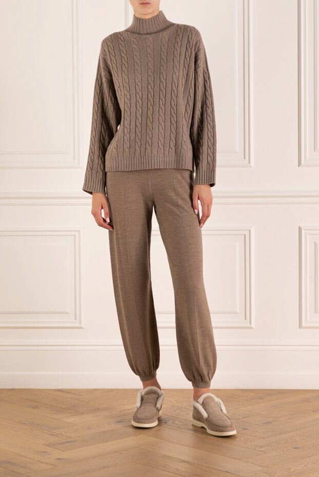 Loro Piana трикотажные штаны с кашемиром и поясом на шнурке теплые бежево-коричневые
179853 - фото 3