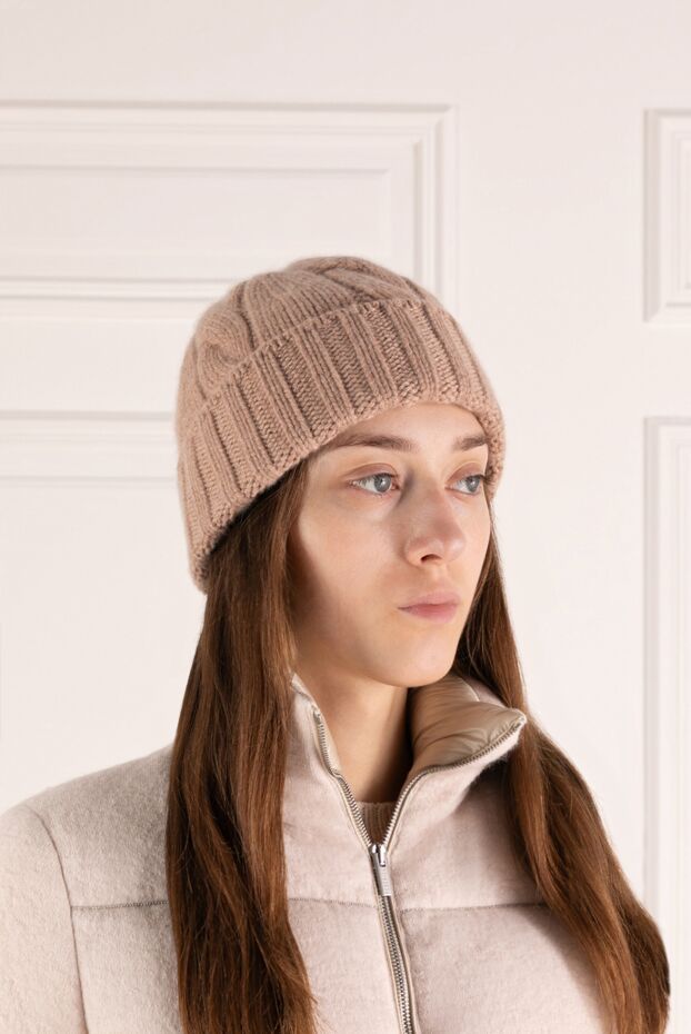 Loro Piana кашемировая шапка бини с отворотом бежевая с фактурным узором 179859 - фото 3