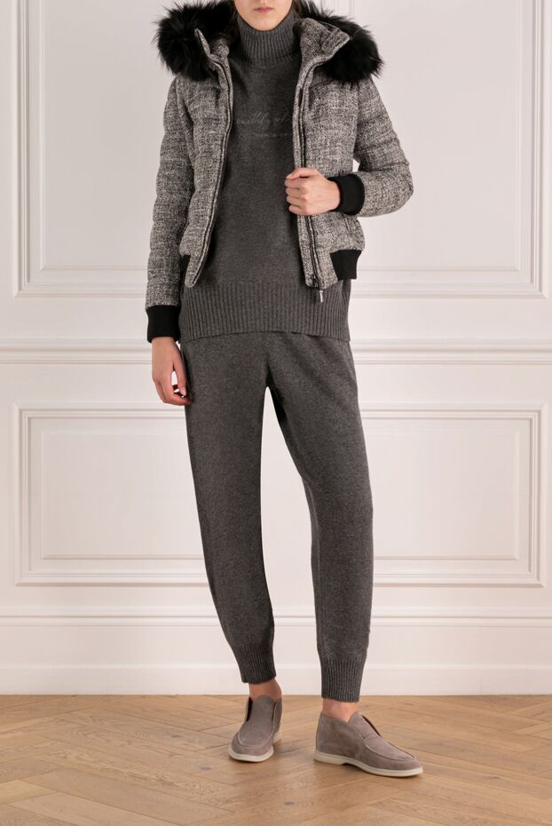 Moorer grey quilted jacket with tweed pattern and hood with real fur trim

 180174 - photo 2