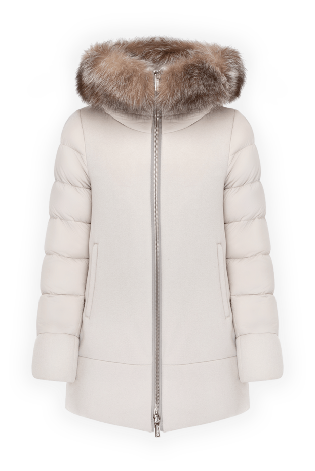 Moorer women's gray wool and cashmere down jacket with a hood with fur 180179 - photo 1