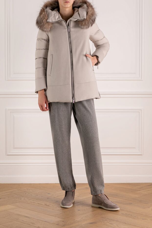Moorer women's gray wool and cashmere down jacket with a hood with fur 180179 - photo 2
