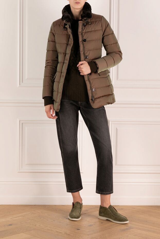 Moorer women's brown polyamide down jacket with fur 180185 - photo 2