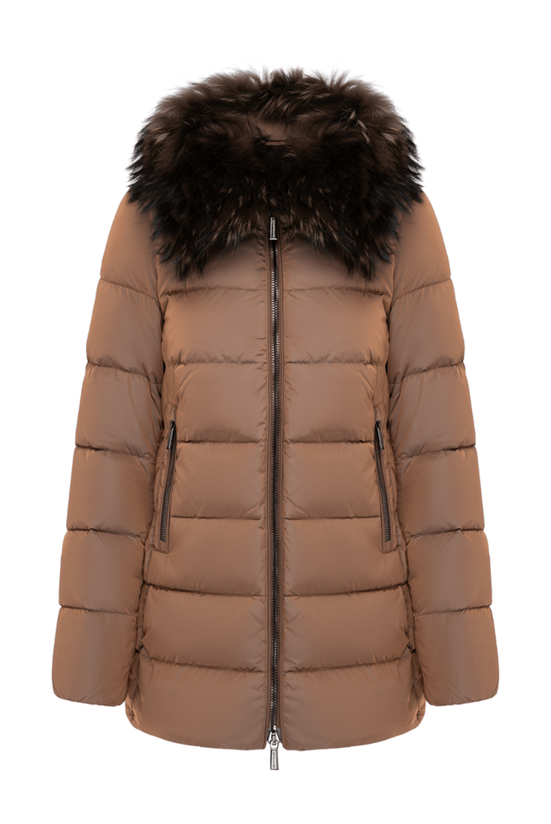 Moorer women's brown polyamide down jacket with hood with fur 180193 - photo 1
