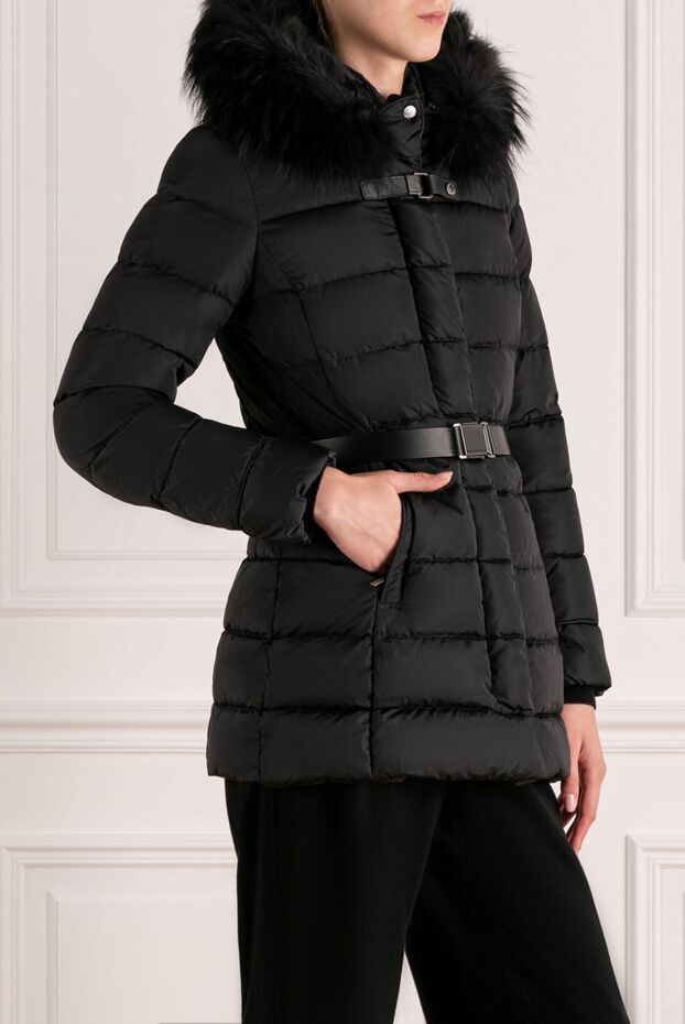 Moorer black down jacket with belt and voluminous hood with fur trim
 180195 - photo 3