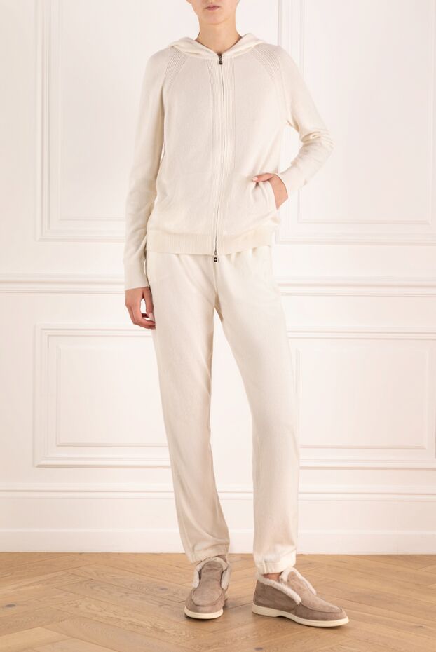 Loro Piana кашемирден тігілген әйелдердің ақ жүру костюмі 180214 - фото 2