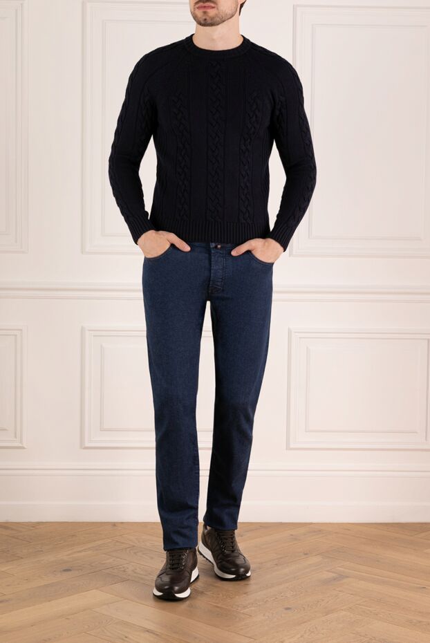 Moorer dark blue wool jumper with a voluminous woven pattern
 180278 - photo 2
