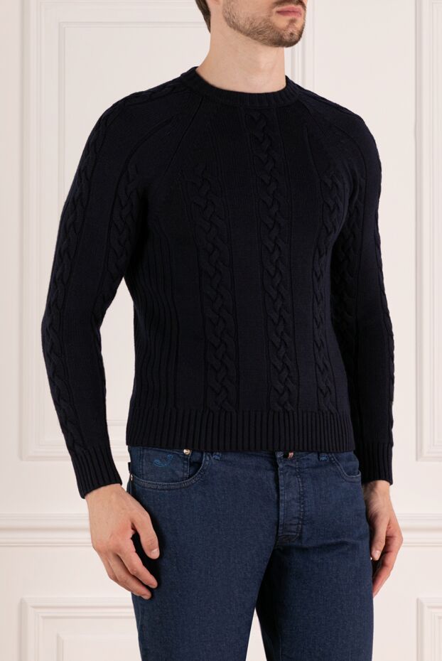 Moorer dark blue wool jumper with a voluminous woven pattern
 180278 - photo 3