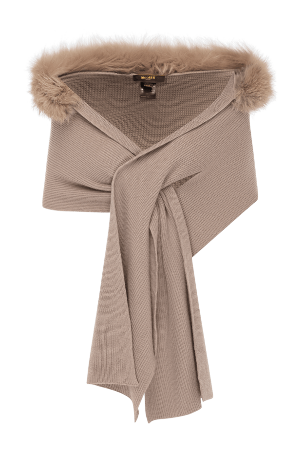 Moorer women's beige cashmere scarf with fur 180293 - photo 1
