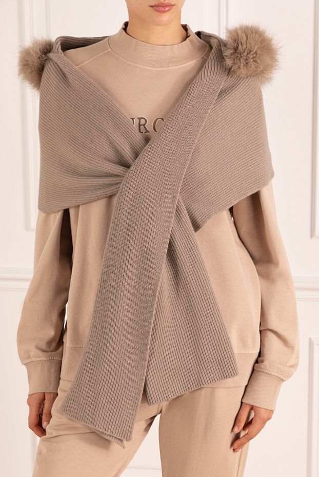 Moorer women's beige cashmere scarf with fur 180293 - photo 2