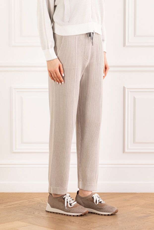 Brunello Cucinelli женские серые трикотажные брюки в технике ребристой вязки 180349 - фото 3