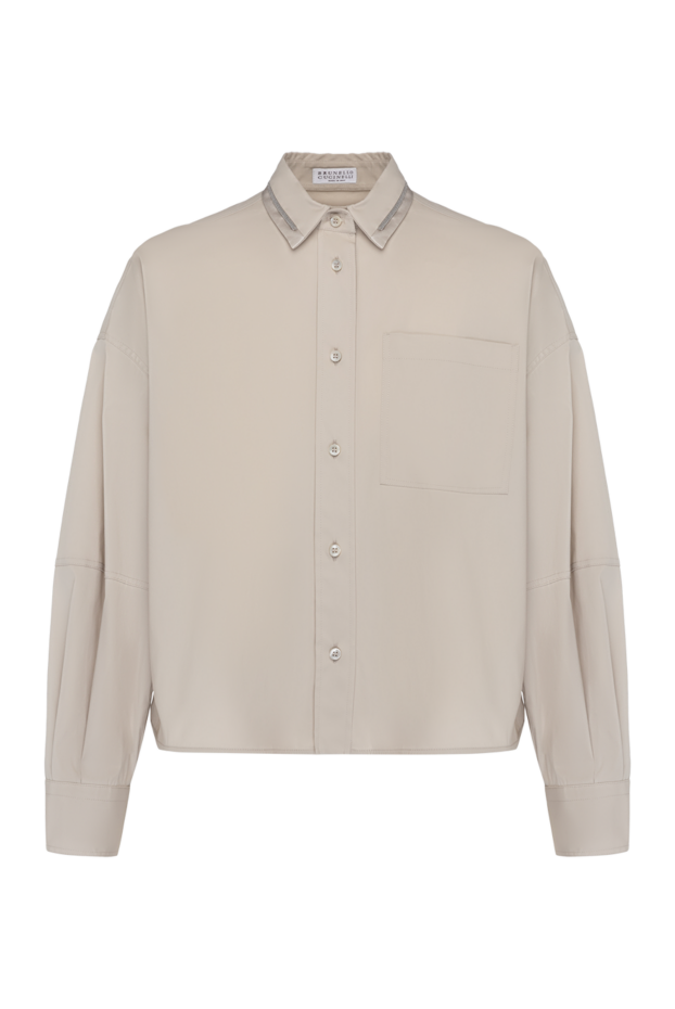 Blouse made of lightweight silky material in beige with a pocket - photo 1