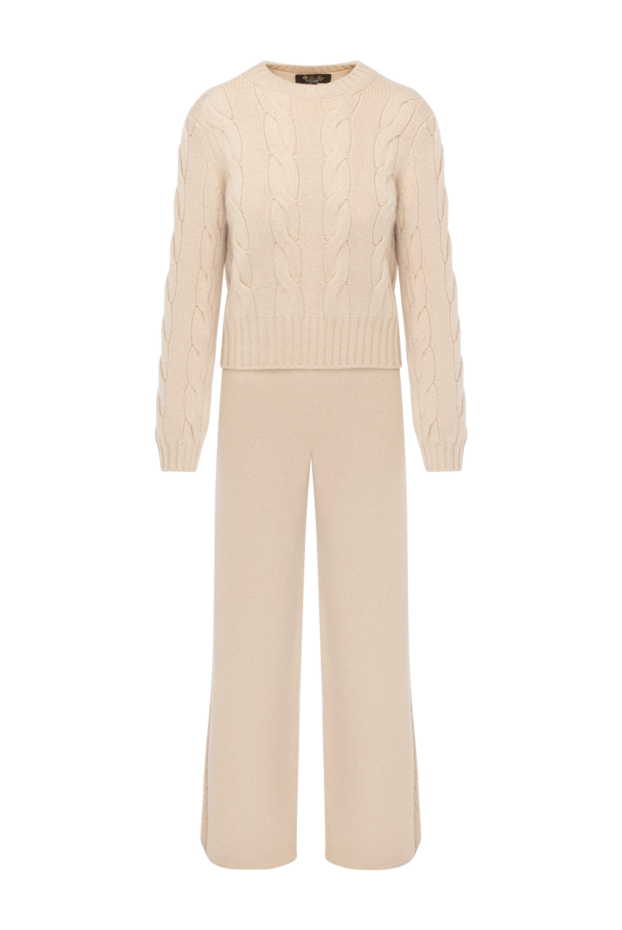 Loro Piana женский бежевый кашемировый прогулочный костюм с геометрическим узором 180431 - фото 1