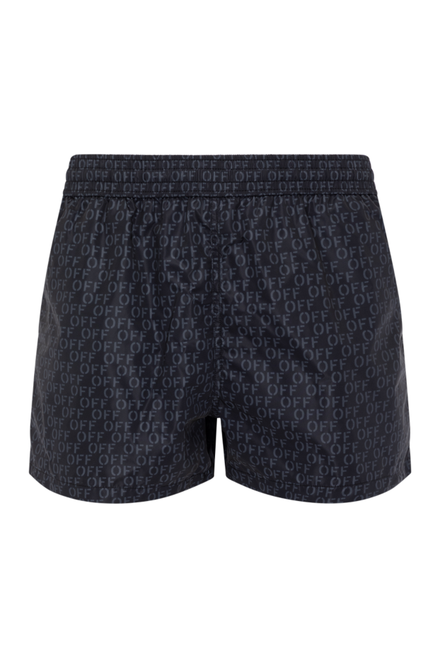 Men's black beach shorts with contrast logo pattern - photo 1