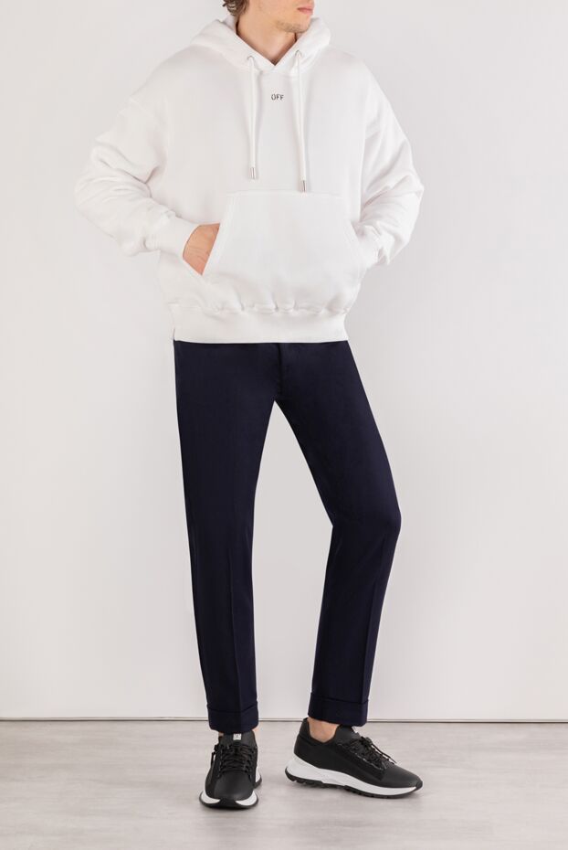 Men's white cotton hoodie with logo - photo 2