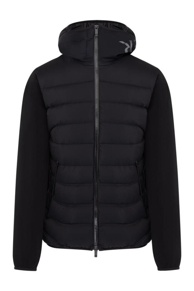 Moncler мужская черная стеганая куртка с капюшоном и рукавами из шерсти 180589 - фото 1