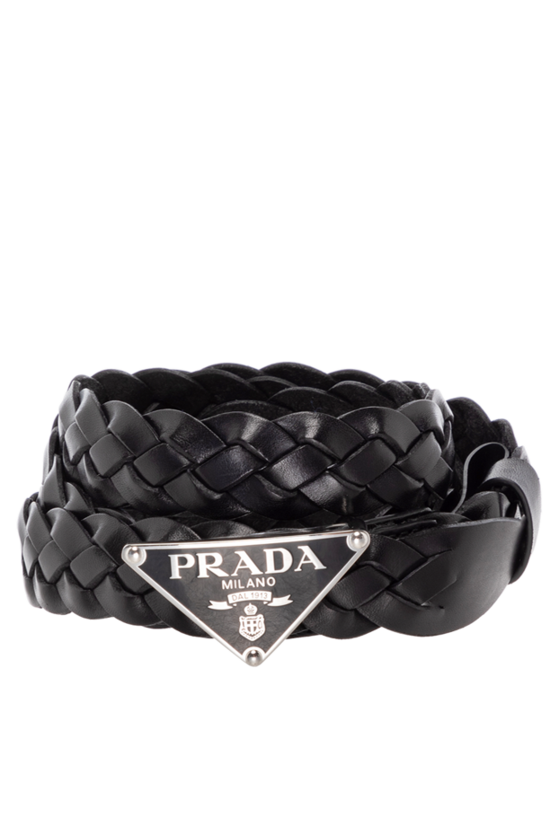 Prada ремень плетеный женский черный из натуральной кожи 180623 - фото 1