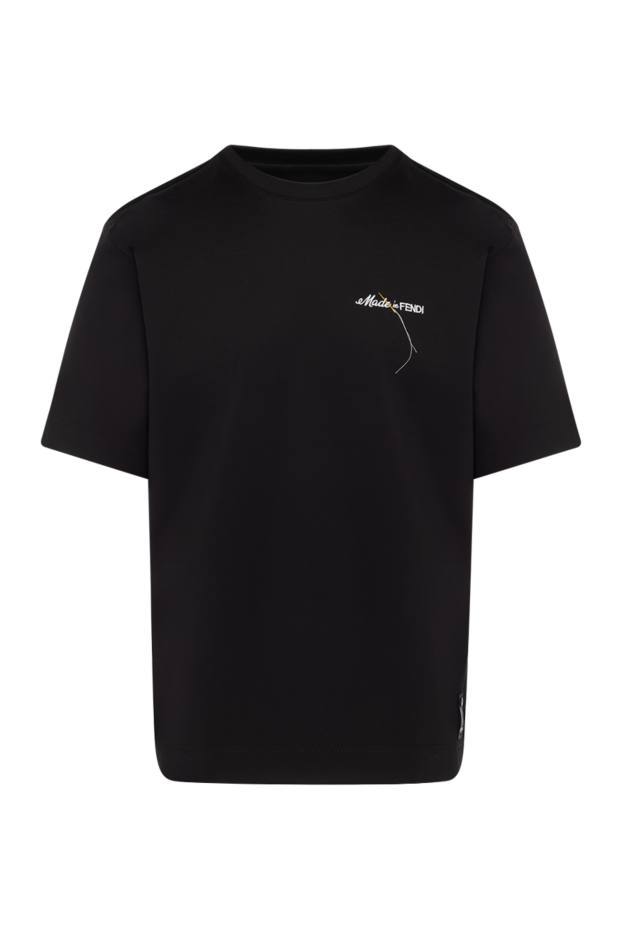 Men's black cotton T-shirt with embroidered logo on the chest - photo 1
