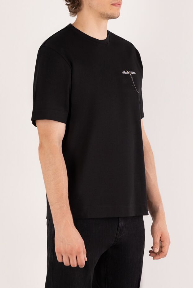 Fendi men's black cotton t-shirt with embroidered logo on the chest 180634 - photo 3