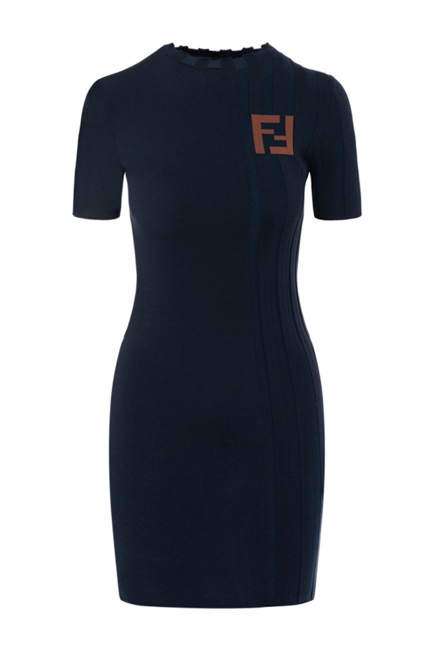 Fendi синее трикотажное платье с логотипом 180636 - фото 1
