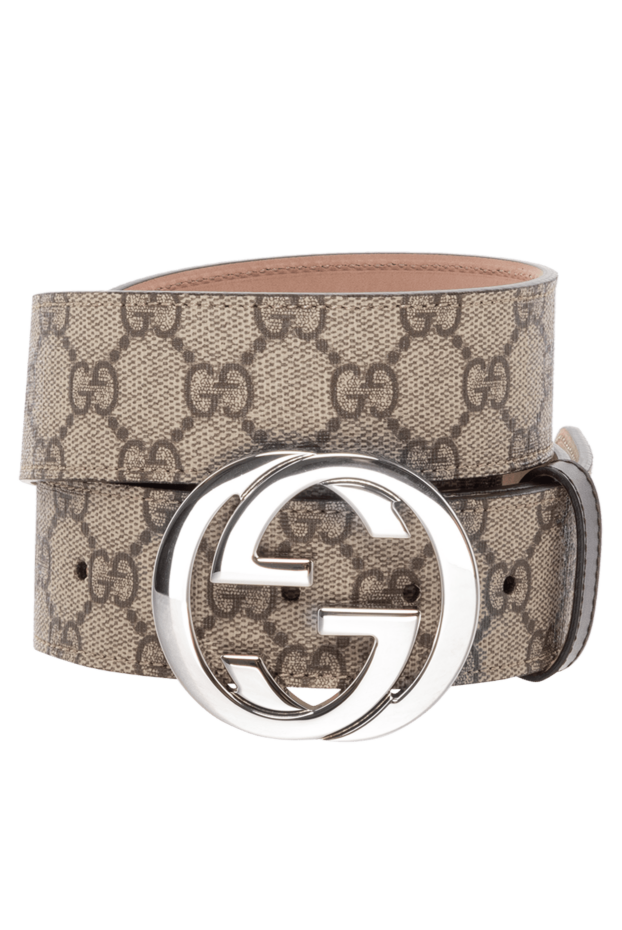Gucci мужской ремень из кожи с монограммным узором и металлической пряжкой 180704 - фото 1