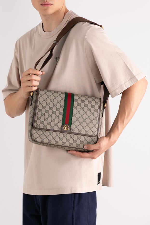 Gucci сумка через плечо бежевая мужская с логотипом 180727 - фото 3